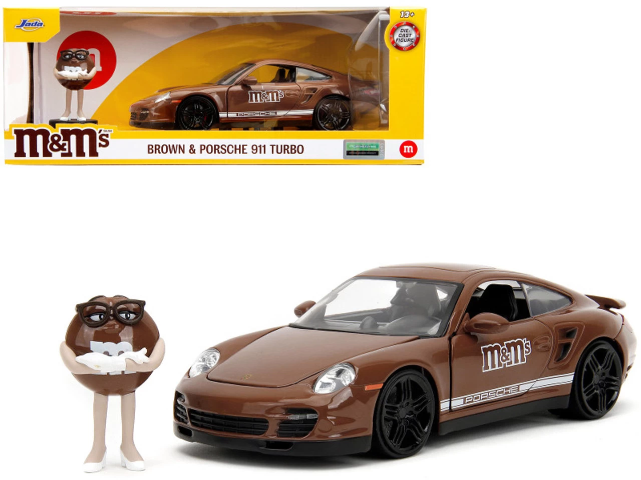 Porsche 911 Turbo Brown And Brown M&M Diecast Figure "M&M's" "Hollywood Rides" Series 1/24 Diecast Model Car By Jada 3 Porsche 911 Turbo Brown And Brown M&M Diecast Figure "M&M's" "Hollywood Rides" Series 1/24 Diecast Model Car By Jada