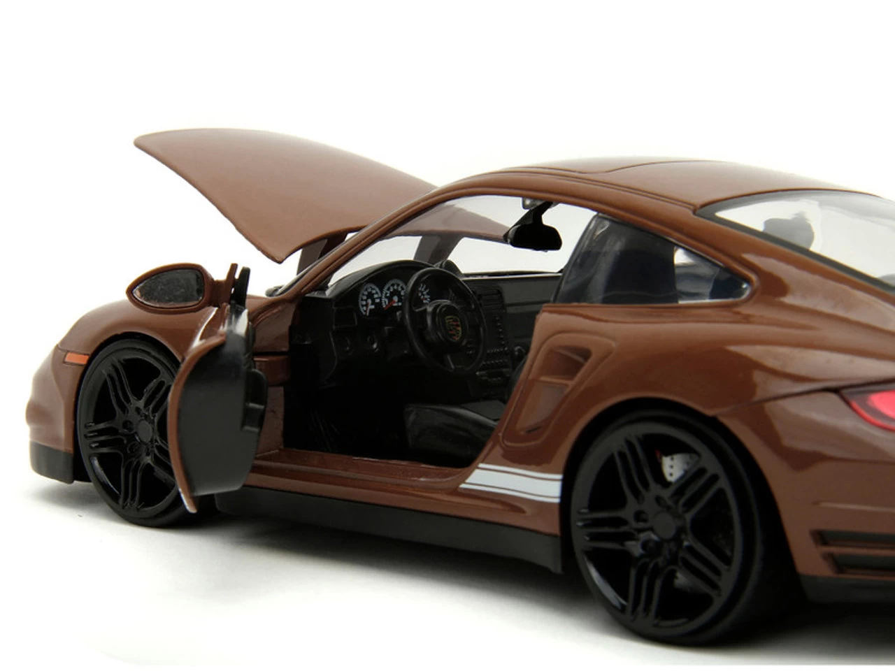 Porsche 911 Turbo Brown And Brown M&M Diecast Figure "M&M's" "Hollywood Rides" Series 1/24 Diecast Model Car By Jada 7 Porsche 911 Turbo Brown And Brown M&M Diecast Figure "M&M's" "Hollywood Rides" Series 1/24 Diecast Model Car By Jada - Image 5