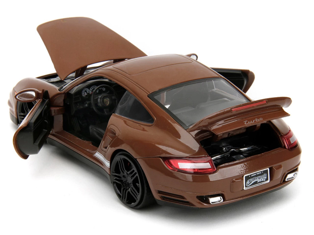 Porsche 911 Turbo Brown And Brown M&M Diecast Figure "M&M's" "Hollywood Rides" Series 1/24 Diecast Model Car By Jada 5 Porsche 911 Turbo Brown And Brown M&M Diecast Figure "M&M's" "Hollywood Rides" Series 1/24 Diecast Model Car By Jada - Image 3