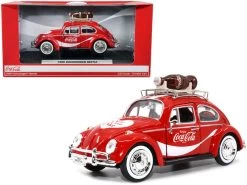 1966 Volkswagen Beetle Red "Enjoy Coca-Cola" With Roof Rack And Accessories 1/24 Diecast Model Car By Motor City Classics