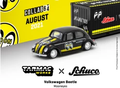 Volkswagen Beetle "Mooneyes" Black With Yellow Stripes With Container Case "Collaboration Model" 1/64 Diecast Model Car By Schuco & Tarmac Works