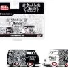 Set Of 2 1960 Volkswagen Delivery Van Custom Black And White With Red Interiors "Dia De Los Muertos" ("Day Of The Dead") Limited Edition To 5500 Pieces Worldwide 1/64 Diecast Model Cars By M2 Machines -Toy vehicles 219 06625.1638258193