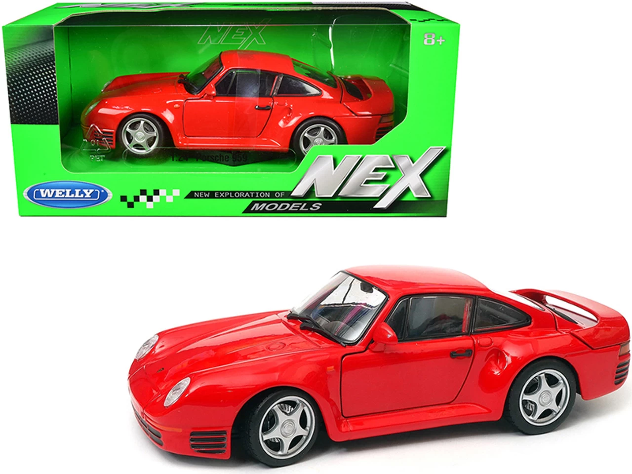Porsche 959 Red With Silver Wheels "NEX Models" 1/24 Diecast Model Car By Welly 3 Porsche 959 Red With Silver Wheels "NEX Models" 1/24 Diecast Model Car By Welly