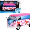 Volkswagen Bus Type 2 (T1) Delivery Van "Love" Pink And Blue Metallic 1/24 Diecast Model Car By Motormax