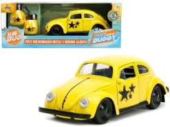 1959 Volkswagen Beetle Yellow With Black Graphics And Boxing Gloves Accessory "Punch Buggy" Series 1/32 Diecast Model Car By Jada