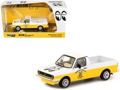 Volkswagen Caddy Pickup Truck White And Yellow "Moon Equipment Co. - Mooneyes" "Collab64" Series 1/64 Diecast Model Car By Schuco & Tarmac Works
