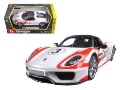 Porsche 918 Spyder Weissach #3 White 1/24 Diecast Model Car By Bburago