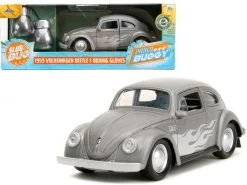 1959 Volkswagen Beetle Gray Metallic With Silver Flames And Boxing Gloves Accessory "Punch Buggy" Series 1/32 Diecast Model Car By Jada