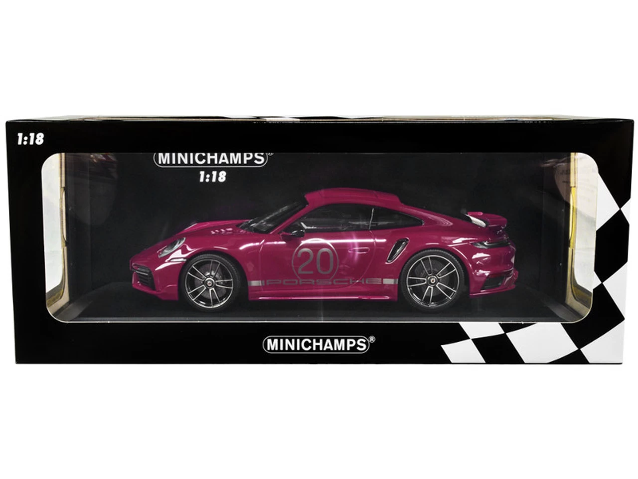 1/18 Minichamps 2021 Porsche 911 Turbo S With SportDesign Package #20 Red Violet With Silver Stripes Limited Edition To 504 Pieces 6 1/18 Minichamps 2021 Porsche 911 Turbo S With SportDesign Package #20 Red Violet With Silver Stripes Limited Edition To 504 Pieces - Image 4