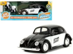 1959 Volkswagen Beetle "Punch Buggy" Black And White And Boxing Gloves Accessory "Punch Buggy" Series 1/32 Diecast Model Car By Jada