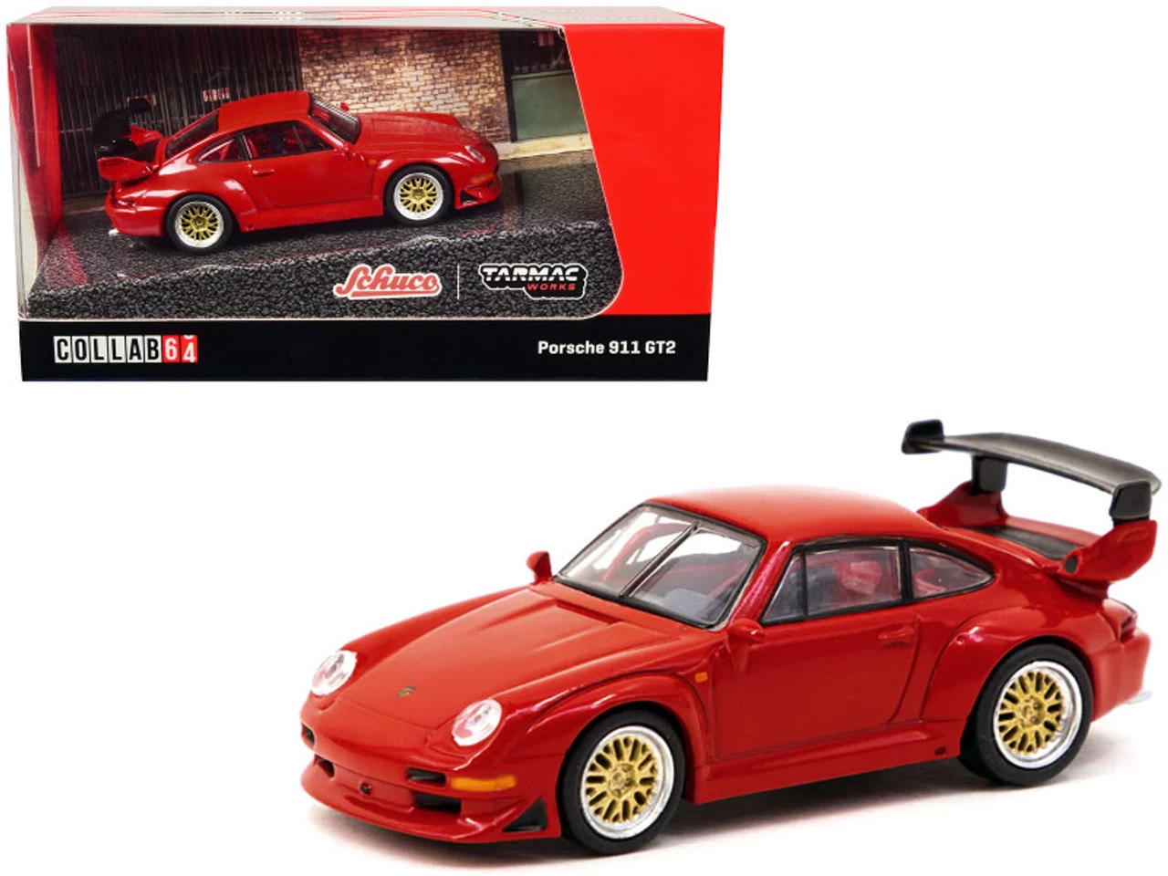 Porsche 911 GT2 Red With Red Interior "Collab64" Series 1/64 Diecast Model Car By Schuco & Tarmac Works 3 Porsche 911 GT2 Red With Red Interior "Collab64" Series 1/64 Diecast Model Car By Schuco & Tarmac Works
