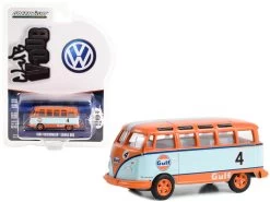 1964 Volkswagen Samba Bus #4 Light Blue And Orange "Gulf Oil Racing" "Club Vee V-Dub" Series 16 1/64 Diecast Model Car By Greenlight
