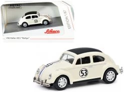 Volkswagen Beetle #53 "Rallye" Cream With Stripes And Black Top 1/87 (HO) Diecast Model Car By Schuco