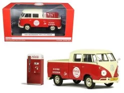 1963 Volkswagen Type 2 T1 Coca Cola Pickup With Metal Vending Machine 1/24 Diecast Model Car By Motor City Classics