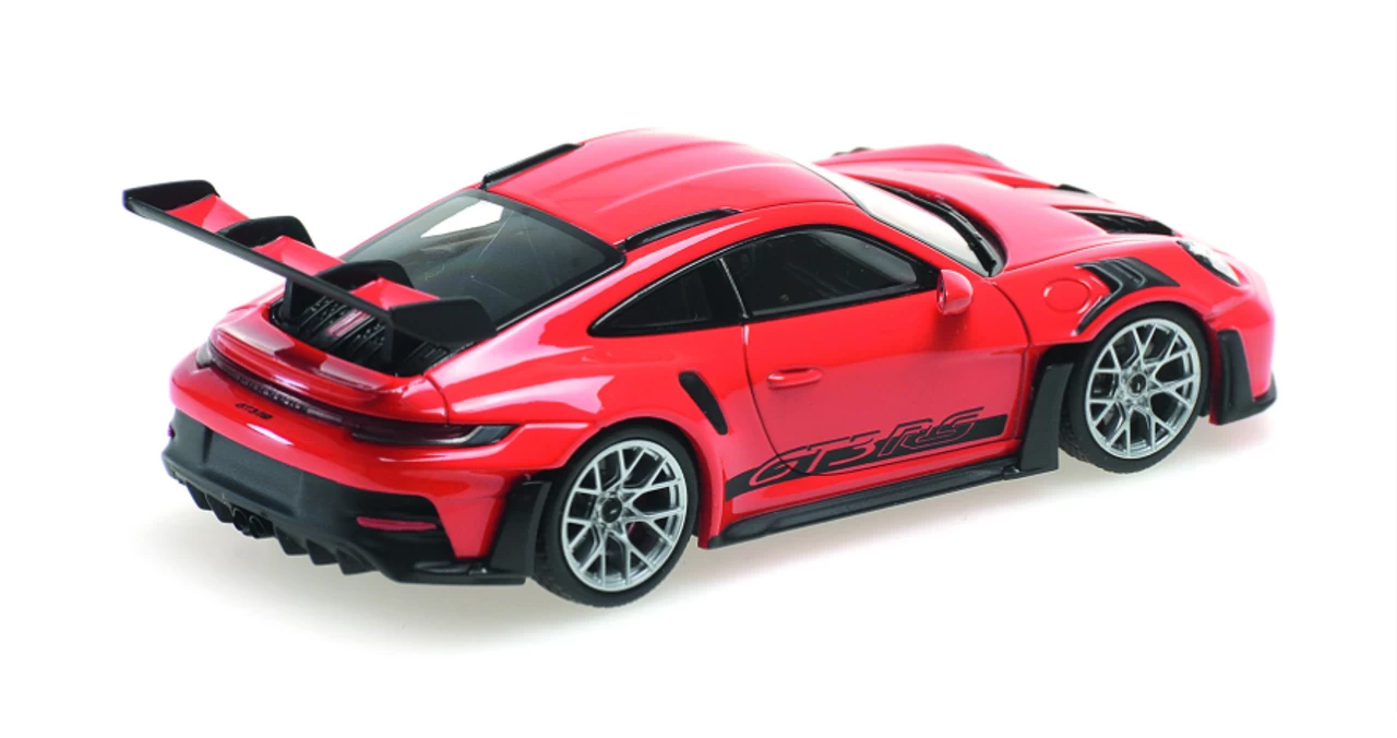 1/43 MINICHAMPS PORSCHE 911 (992) GT3RS - 2023 - RED W/ SILVER WHEELS & BLACK DÉCOR Diecast Car Model 4 1/43 MINICHAMPS PORSCHE 911 (992) GT3RS - 2023 - RED W/ SILVER WHEELS & BLACK DÉCOR Diecast Car Model - Image 2
