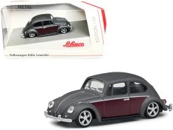 Volkswagen Beetle Lowrider Matt Gray Metallic With Burgundy Sides 1/64 Diecast Model Car By Schuco