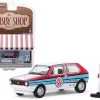 1975 Volkswagen Rabbit White With Stripes And Race Car Driver Figurine "The Hobby Shop" Series 8 1/64 Diecast Model Car By Greenlight -Toy vehicles 550 02386.1606996607