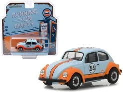 1966 Volkswagen Beetle #54 "Gulf Oil" Light Blue And Orange "Running On Empty" Release 1 1/43 Diecast Model Car By Greenlight