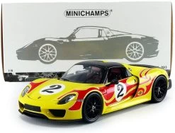 1/18 Minichamps 2015 Porsche 918 Spyder Weissach Package #2 Yellow With Red Stripe Diecast Car Model