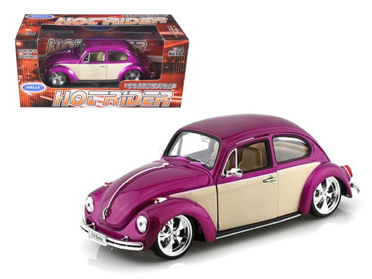 Volkswagen Beetle Low Rider Purple 1/24 Diecast Car Model By Welly 3 Volkswagen Beetle Low Rider Purple 1/24 Diecast Car Model By Welly