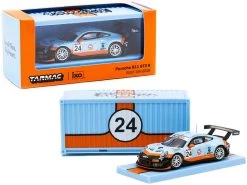 Porsche 911 GT3 R #24 Gulf 12 Hours (2018) With Container "RAUH-Welt BEGRIFF" 1/64 Diecast Model Car By Tarmac Works