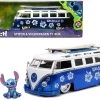 Volkswagen T1 Bus Candy Blue And White With Stitch Diecast Figurine And Surfboard "Lilo & Stitch" Disney "Hollywood Rides" Series 1/24 Diecast Model Car By Jada -Toy vehicles 761 36145.1647068345