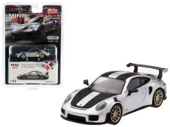 Porsche 911 GT2 RS Weissach Package GT Silver Metallic With Carbon Stripes Limited Edition To 3,600 Pieces Worldwide 1/64 Diecast Model Car By True Scale Miniatures