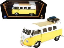 1/18 Road Signature 1962 Volkswagen Microbus With Roof Rack And Luggage (Yellow And White) Diecast Model