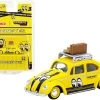 Volkswagen Beetle Low Ride Yellow With Roof Rack And Luggage "Mooneyes" "Collaboration Model" 1/64 Diecast Model Car By Schuco & Tarmac Works -Toy vehicles 980 75727.1633091260