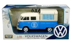 Motormax 1/24 Volkswagen VW Bus Type 2 T1 Pickup Food Truck (Cream & Blue) Diecast Car Model