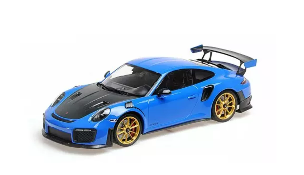 1/18 Minichamps 2018 Porsche 911 GT2 RS (991.2) (Blue With Carbon Hood And Golden Wheels) Car Model Limited Edition To 300 Pieces 3 1/18 Minichamps 2018 Porsche 911 GT2 RS (991.2) (Blue With Carbon Hood And Golden Wheels) Car Model Limited Edition To 300 Pieces