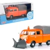 1/24 Motormax Volkswagen Type 2 (T1) Pickup With Snow Plow (Orange) Diecast Car Model