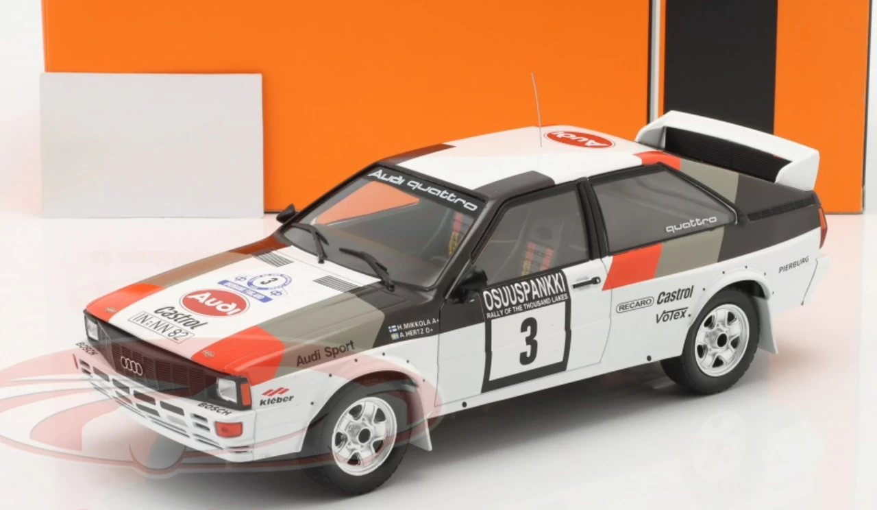 1/18 Ixo 1982 Audi Quattro #3 Winner Rallye 1000 Lakes Audi Sport Team Hannu Mikkola, Arne Hertz Car Model