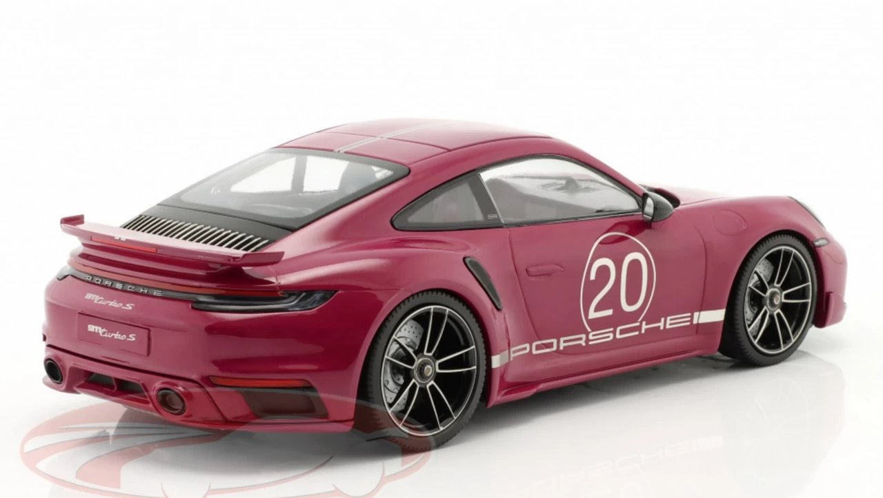1/18 Minichamps 2021 Porsche 911 Turbo S With SportDesign Package #20 Red Violet With Silver Stripes Limited Edition To 504 Pieces 4 1/18 Minichamps 2021 Porsche 911 Turbo S With SportDesign Package #20 Red Violet With Silver Stripes Limited Edition To 504 Pieces - Image 2