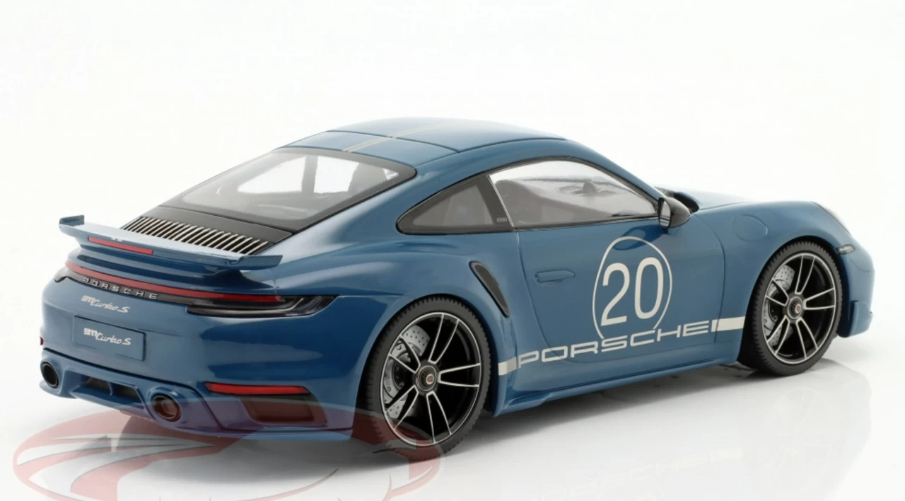 1/18 Minichamps 2021 Porsche 911 Turbo S With SportDesign Package #20 Blue Metallic With Silver Stripes Limited Edition To 504 Pieces 4 1/18 Minichamps 2021 Porsche 911 Turbo S With SportDesign Package #20 Blue Metallic With Silver Stripes Limited Edition To 504 Pieces - Image 2
