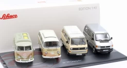 1/43 Schuco 4-Car Set Volkswagen VW Camping Bus T1 / T2 / T3 / T4 Car Model
